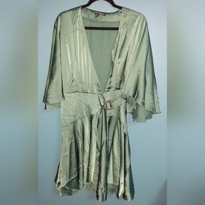Shein green wrap dress